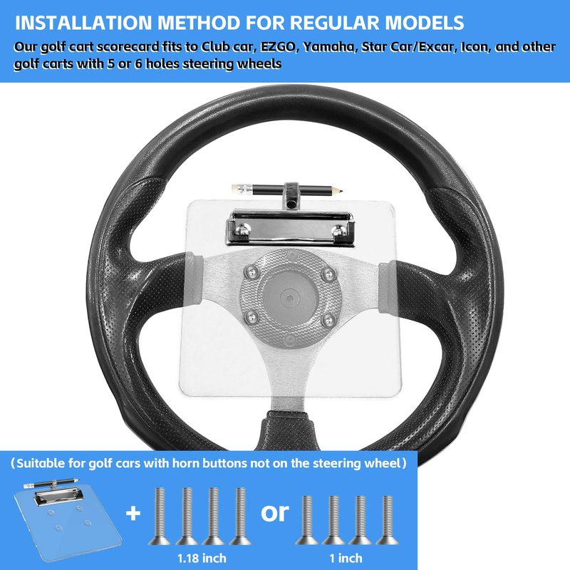 Archerest Golf Cart Steering Wheel Scorecard Holder with Pencil Holder for Club Car/EZGO TXT& RXV/Yamaha G29/Icon I40/Star Car/Excar and Other Most Golf Carts Clear 5mm Thick Acrylic - Regular Style