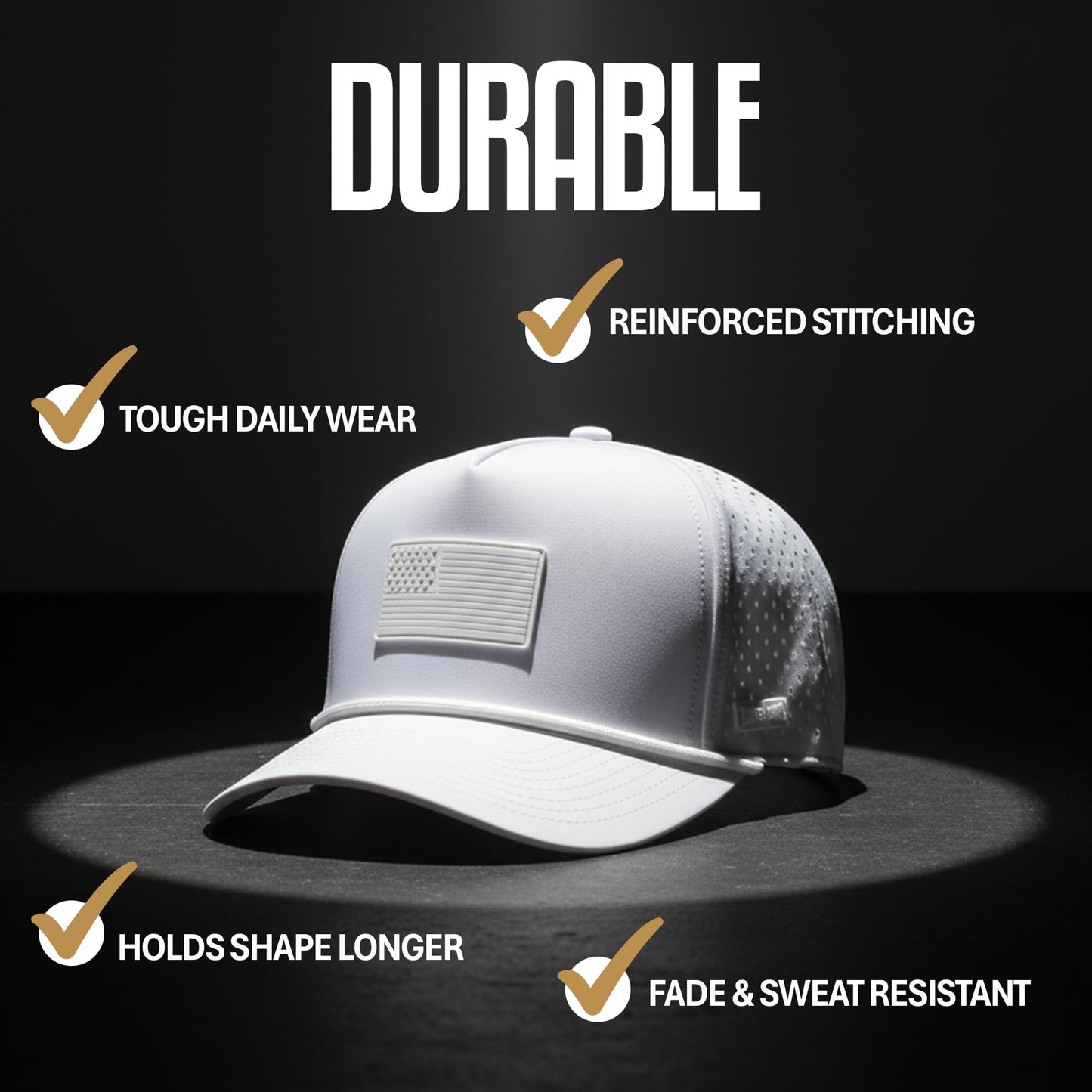 Curves & Clubs USA Golf Rope Hat – American Flag Golf Cap, Performance Hat – Adjustable, Breathable (US, Numeric, 0, Whiteout)