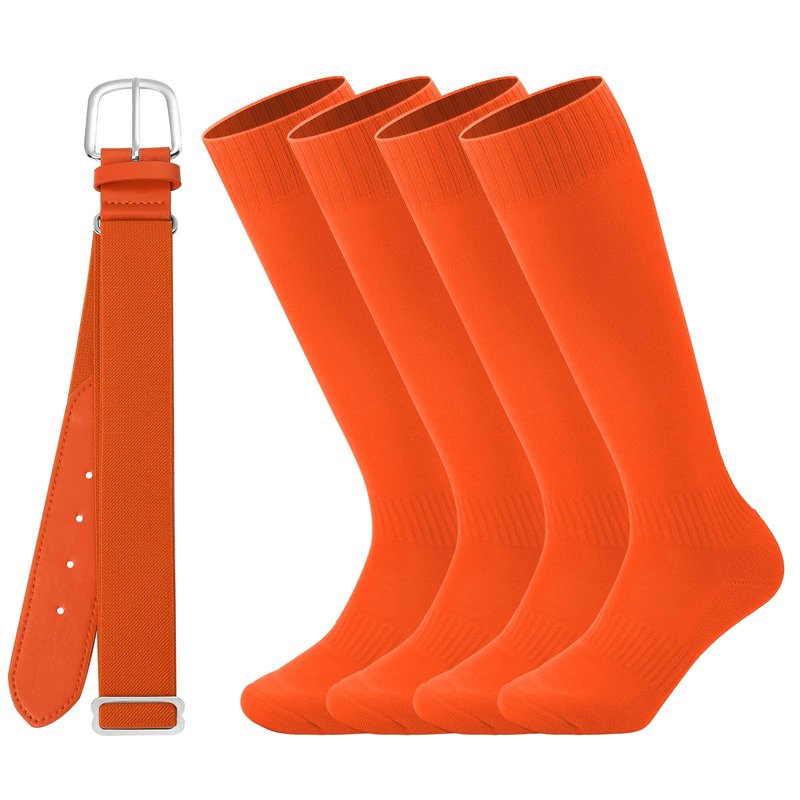 Ultrafun Kids Youth Baseball/Softball Socks and Belt Combo Set for Boys Girls (US, Alpha, Large, Regular, Orange)