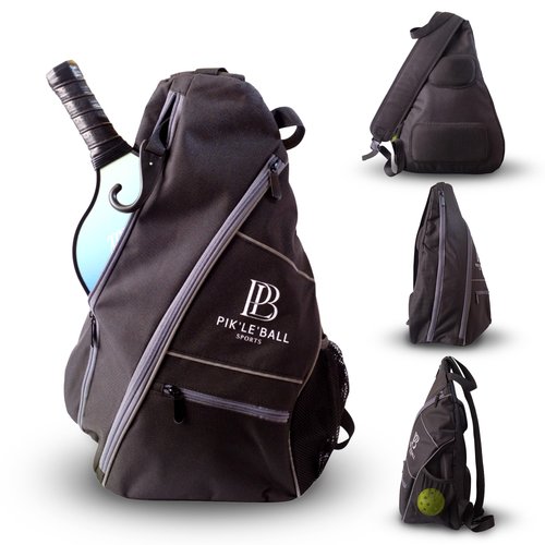 Pik’le’Ball Sports Pickleball Sling Bag – Stylish, Waterproof, Lightweight, & Spacious Crossbody Sling Bag for Men and Women with Pickleball Paddles Pocket, Ball Holder, Adjustable Strap – Grey