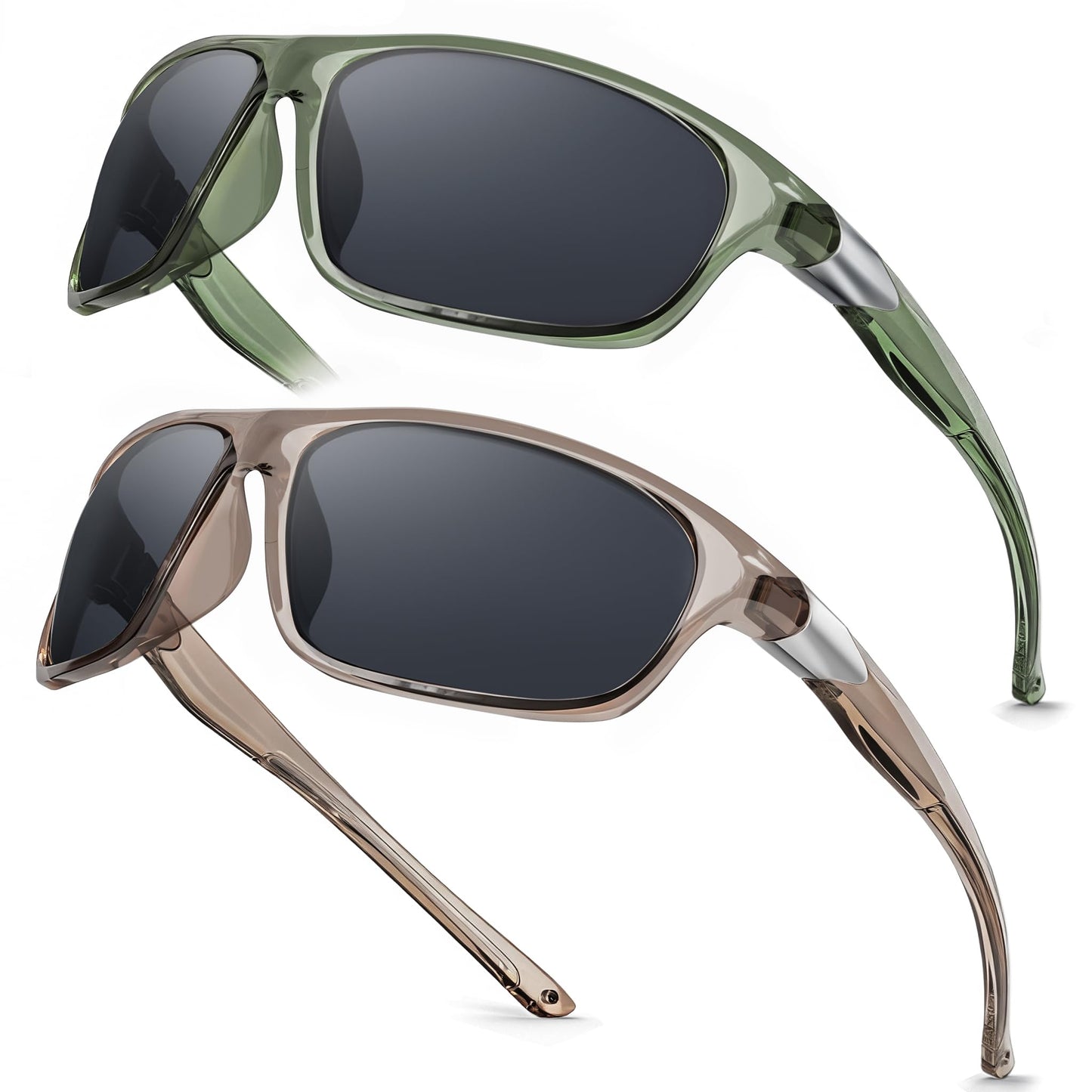 SKYOAK 2 Pack Polarized Sports Sunglasses for Men Women, TR90 Wrap Around Design Sun Glasses UV400 Protection Outdoor Driving Cycling Fishing Amber and Green