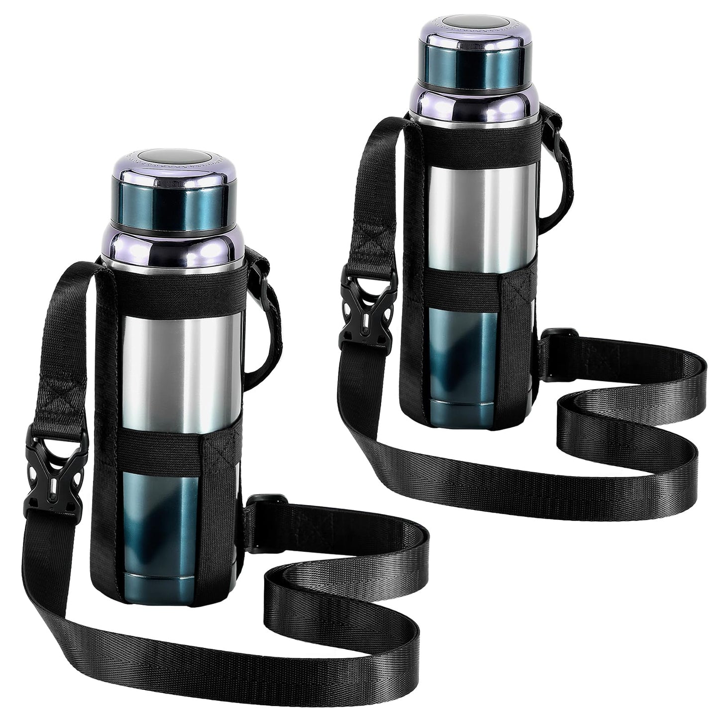 Nuovoware Water Bottle Holder With Strap, 2 Pack Elastic Water Bottle Sling Bag for 20-40 Oz, Lightweight Crossbody Bag With Shoulder Strap for Walking Hiking Camping Traveling, Black+Black