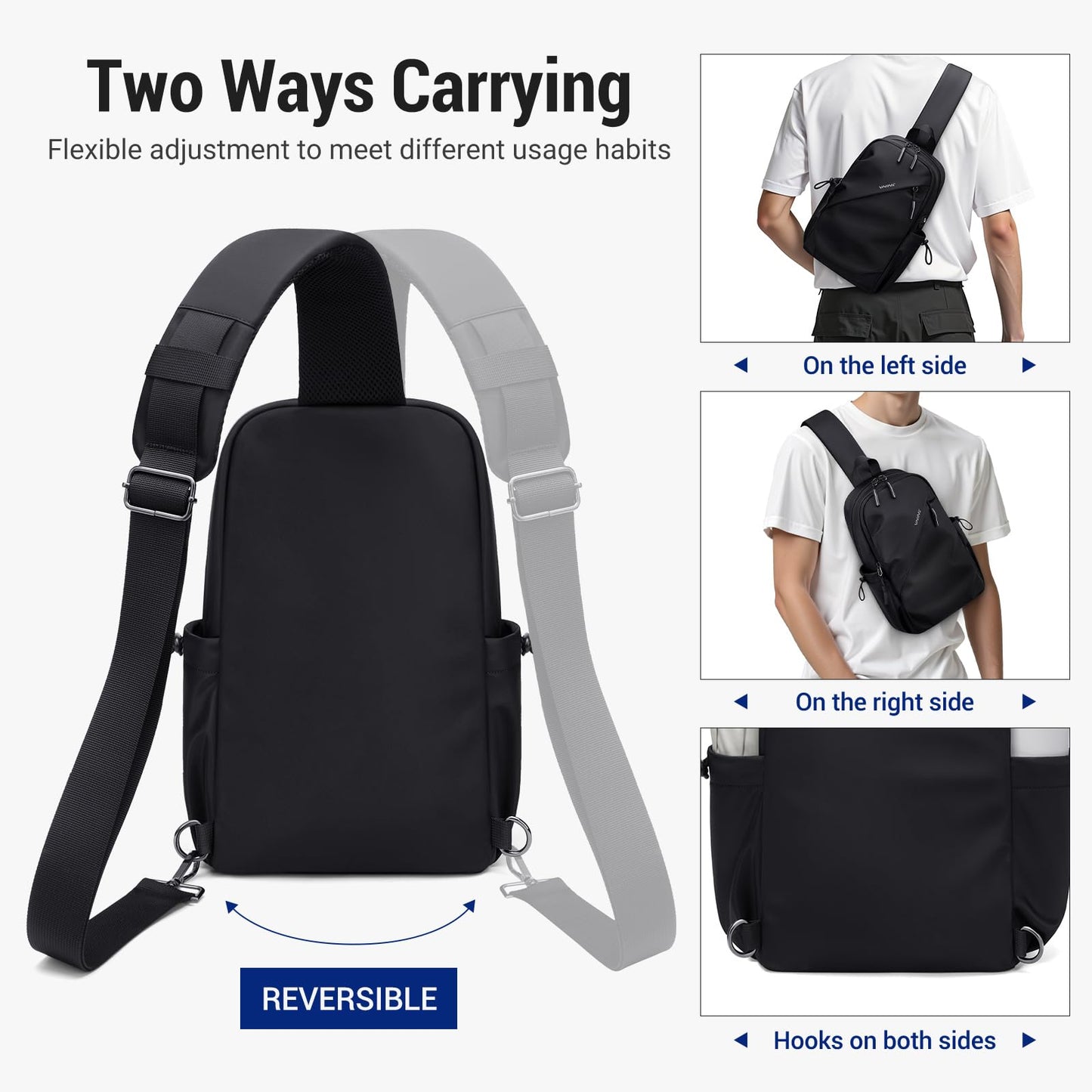 VNINE Small Sling Crossbody Backpack Shoulder Bag for Men Women, Lightweight One Strap Back Pack Sling Bag Backpack for Hiking Walking Biking Travel Cycling with Headphone Port