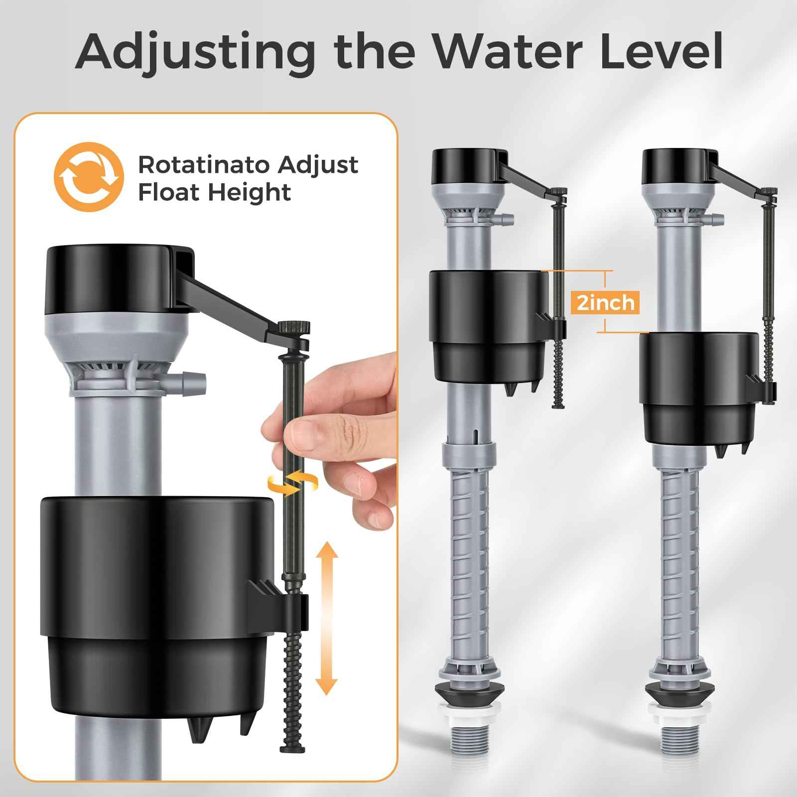 Houpeoro Universal Toilet Flusher Replacement Kit, Toilet Fill Valve Replacement Kit, Toilet Parts Inside Tank Kit, Adjustable, Quiet and Easy to Install (2-Pack)
