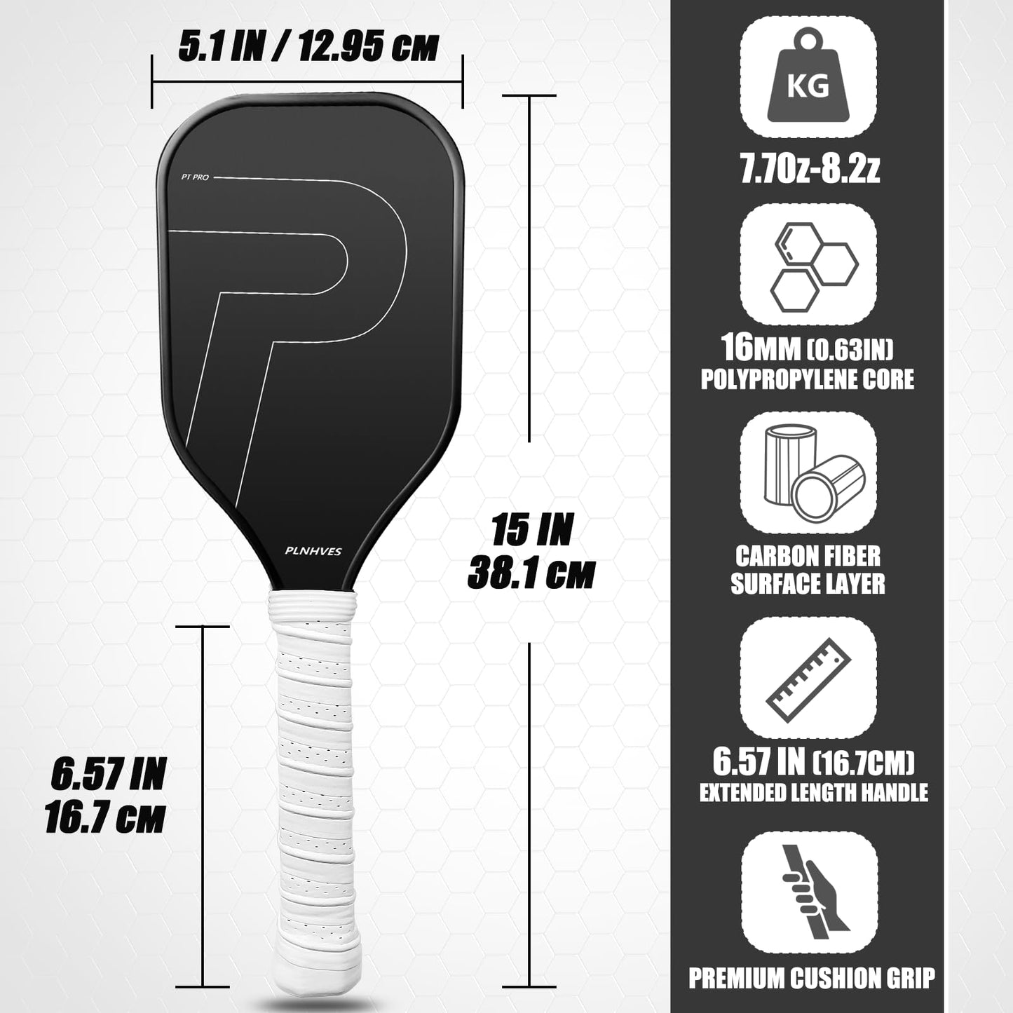 Pickleball Training Paddle - Pickleball Trainer Practice Paddle, Carbon Fiber Particle Paint Frosted Surface, Extra Long Handle, 16mm Core Sports Sweet Spot Training Racket