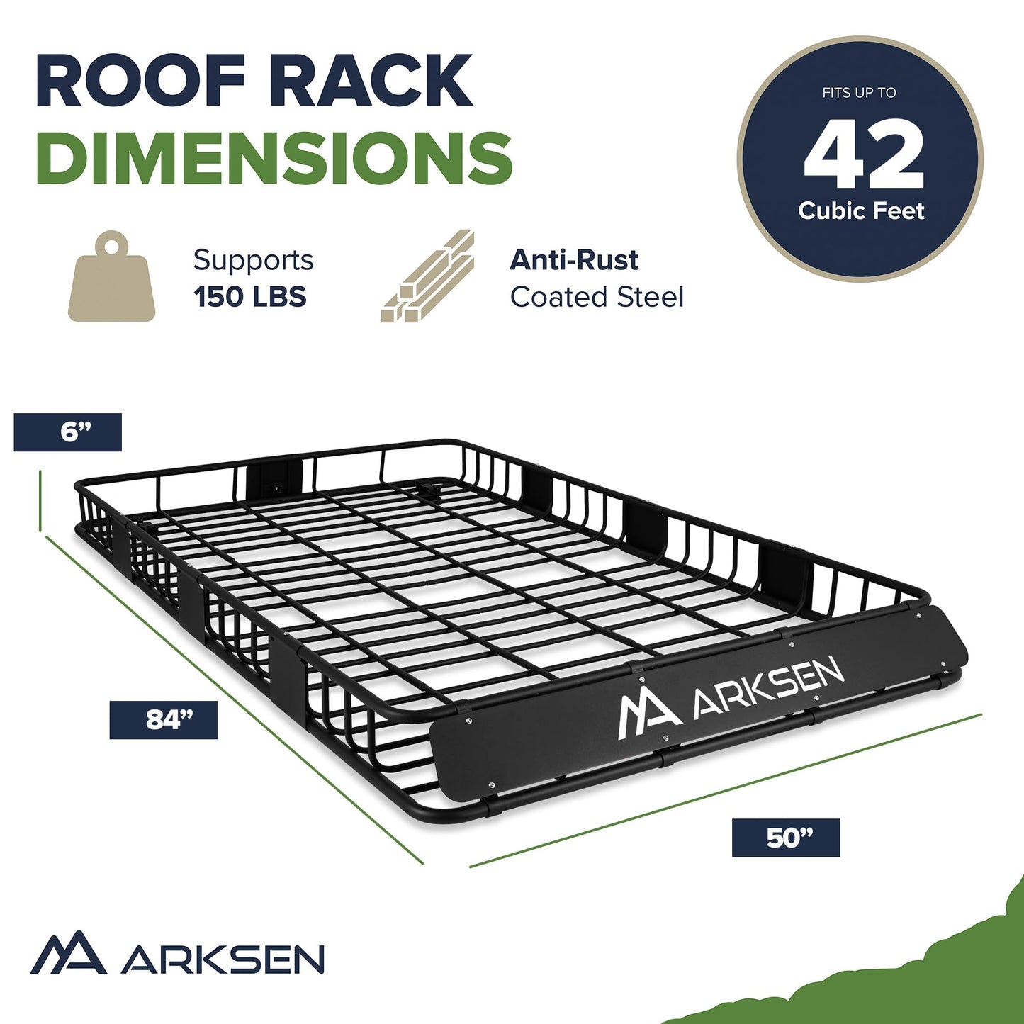 ARKSEN 84 x 50 x 6 Inch Universal Extra Wide 150LB Heavy Duty Roof Rack Cargo with Extension Car Top Luggage Holder Carrier Basket for SUV, Truck, & Car Steel Construction