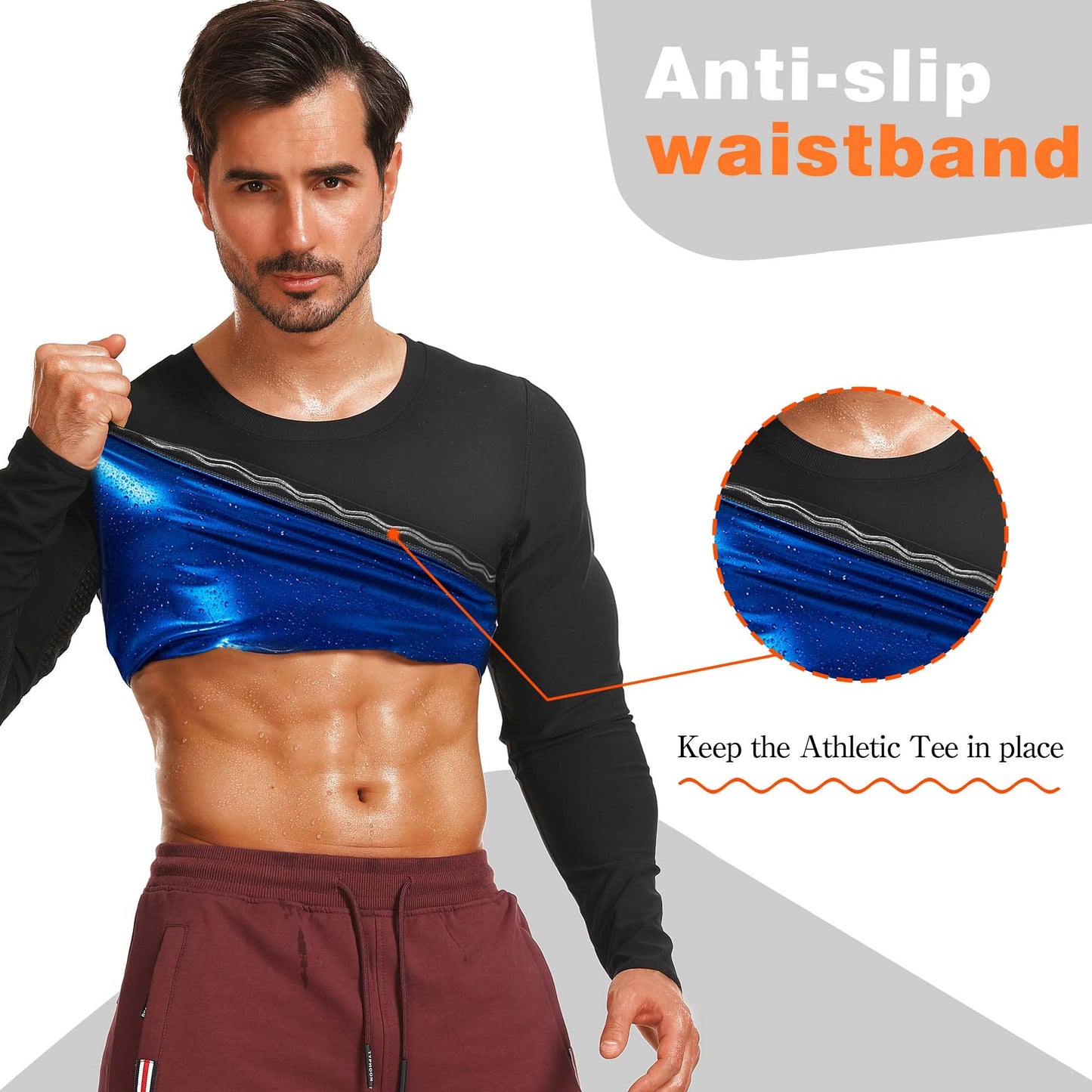 DYUAI Sauna Shirt for Men Sweat Sauna Suits T-shirt Heat Trapping Compression Vest Long Sleeve Body Shaper Workout(WBH6006-01-M)