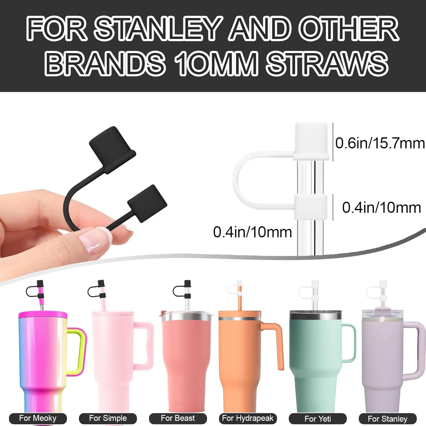 Stanley 14-Piece Straw Cover Cap Set | Silicone Toppers for 40 & 30oz Tumblers - Black & White