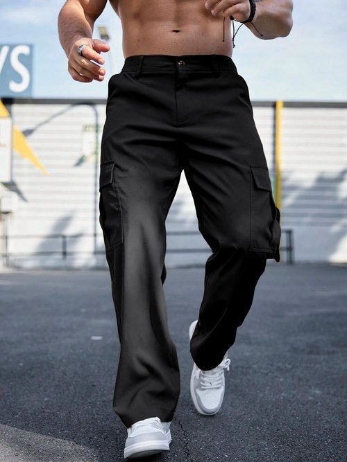 Comdecevis Mens Casual Gym Sweatpants Golf Cargo Jogger with Pockets Stretch Workout Jogging Pants Black XL