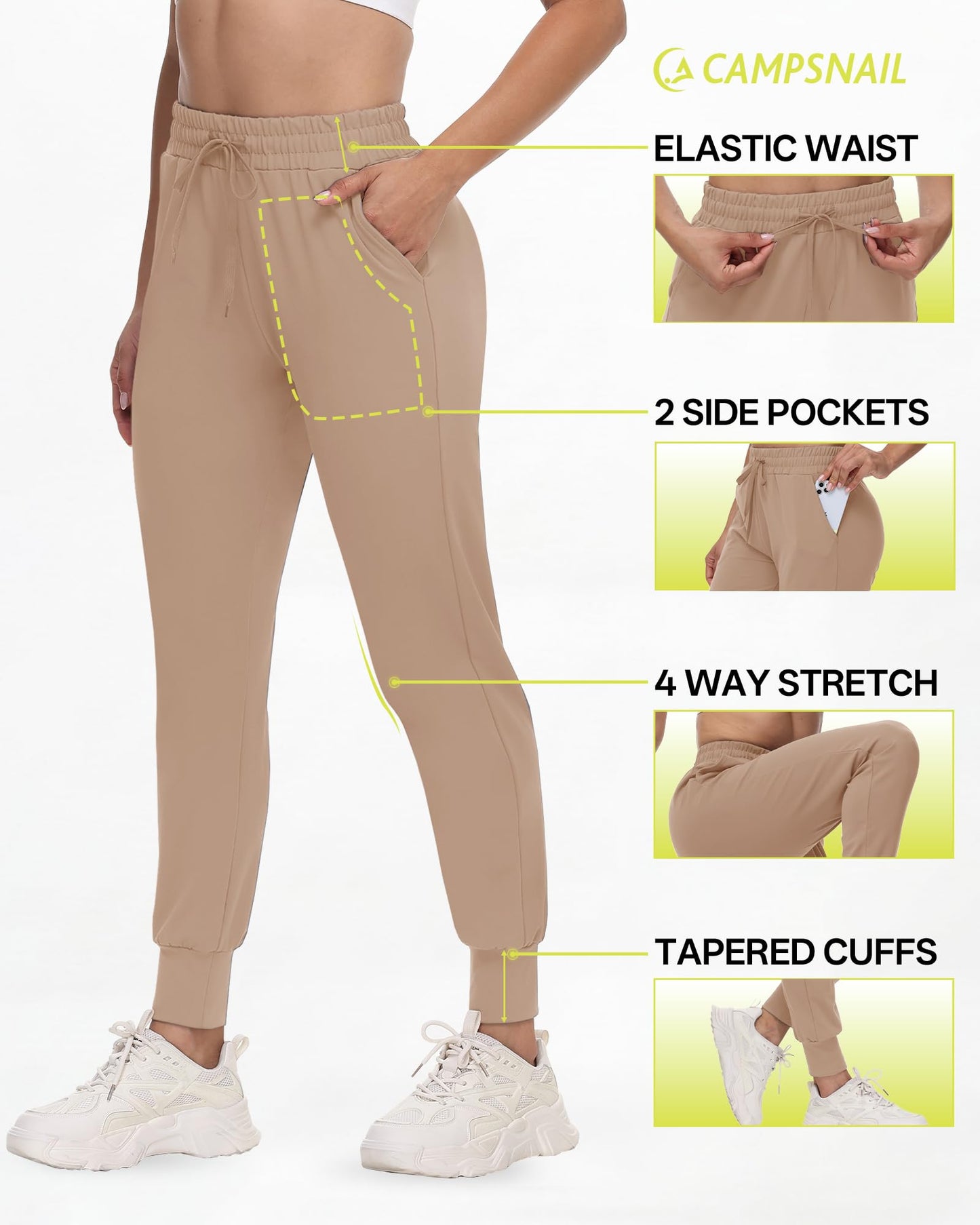 CAMPSNAIL Joggers for Women with Pockets - 27"/20" Womens Sweatpants Yoga Lounge Relaxed-fit Pants for Workout Running