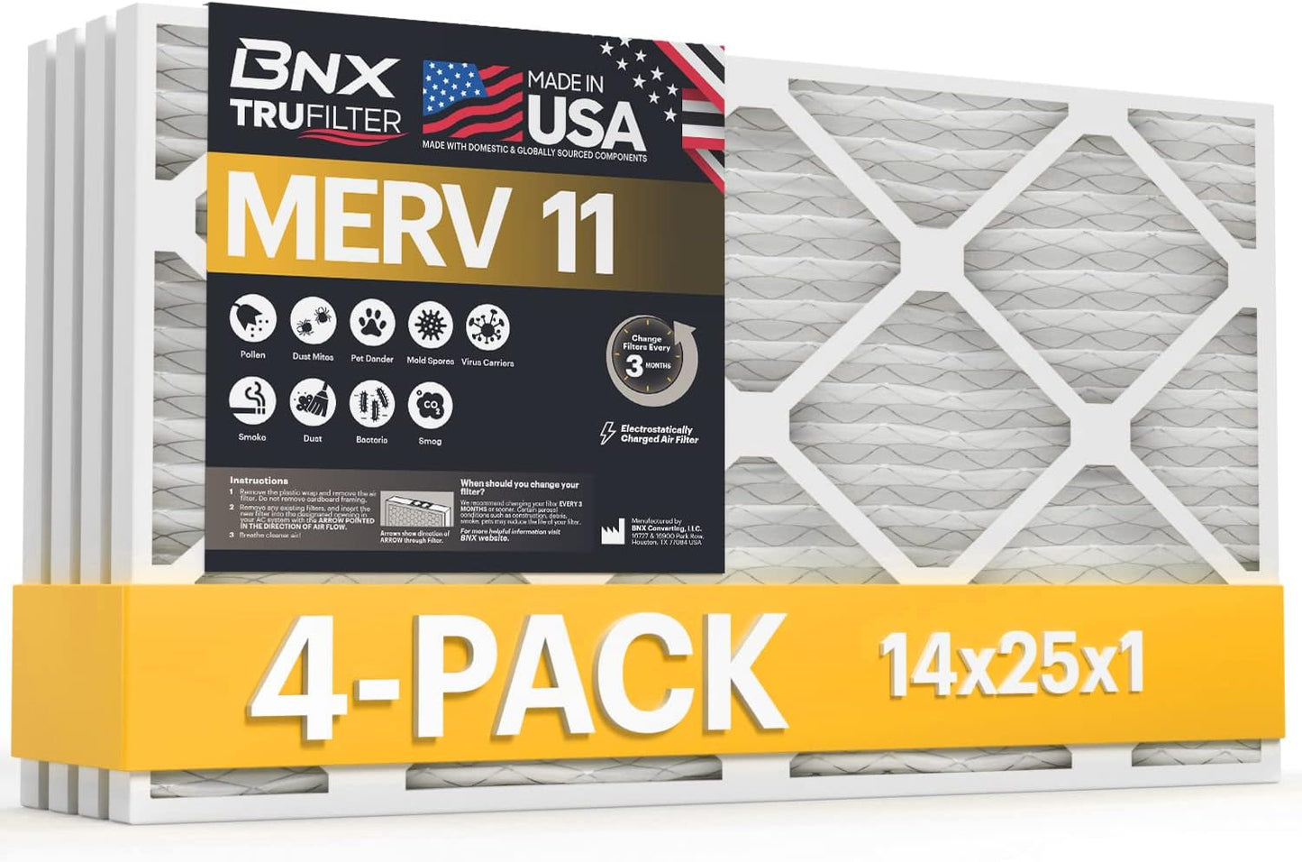BNX TruFilter 12x12x1 MERV 8 Air Filters (6-Pack) - USA-Made Dust & Pet Defense for HVAC