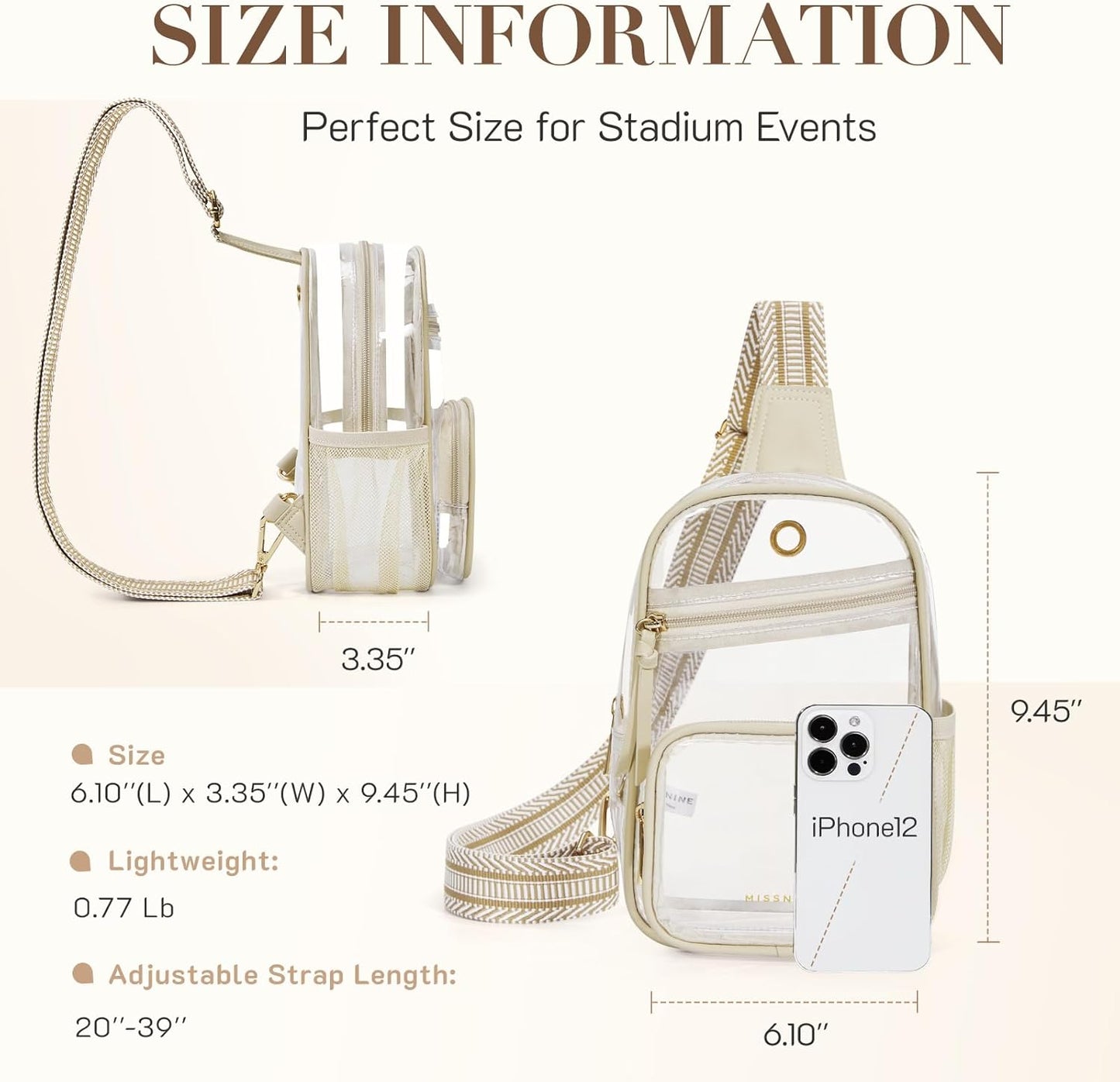 Missnine Clear Sling Bag - Stadium-Approved Crossbody Purse with Side Mesh Pocket | Ideal for Sports & Concerts