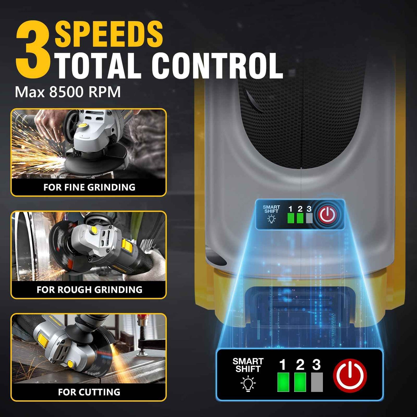 ADOTOCAM Angle Grinder, 20V Brushless Cordless, 4-1/2 Inch, Compatible with Dewalt Battery (No Battery), with Metal Grinding Wheel, for Cutting, Grinding, Polishing, Carving