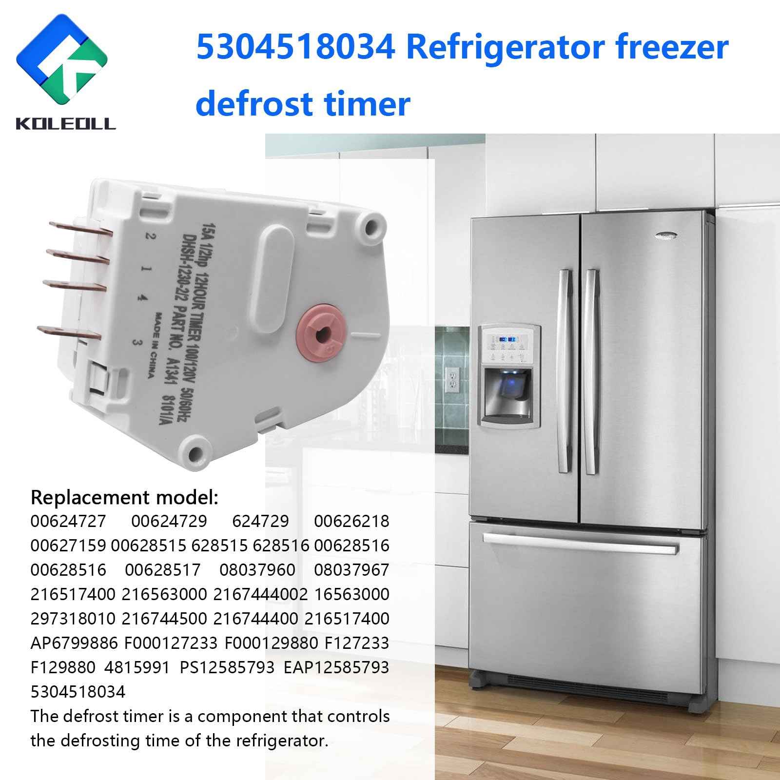 5304518034 Refrigerator Freezer Defrost Timer Compatible with Whirlpool Frigidaire Kenmore Replaces 216563000 297318010 216744500 216744400 216517400 AP6799886