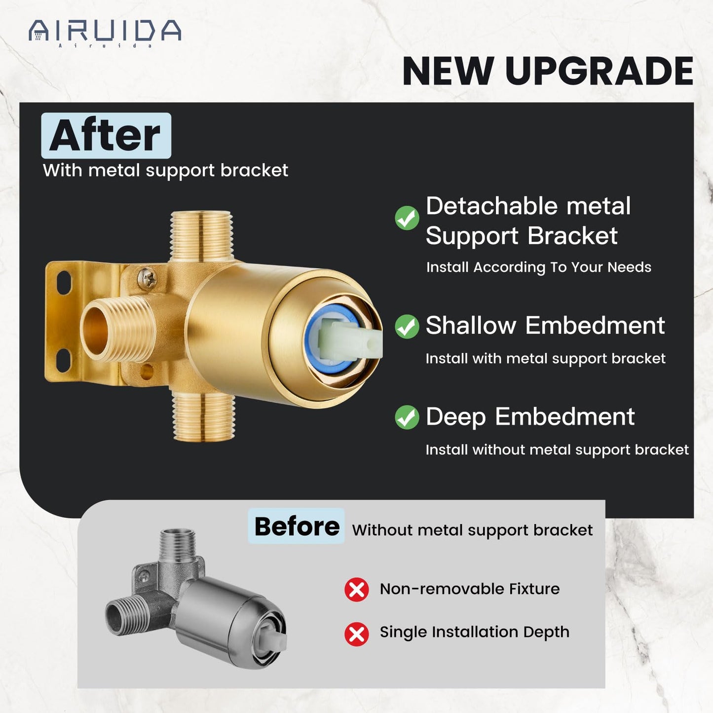 Airuida Bathtub Shower Faucet Set with Tub Spout Faucet Kit and 8 Inch Square Rainfall Showerhead Modern Complete Tub Shower Trim Kit with Solid Brass Rough-in Valve Brushed Gold