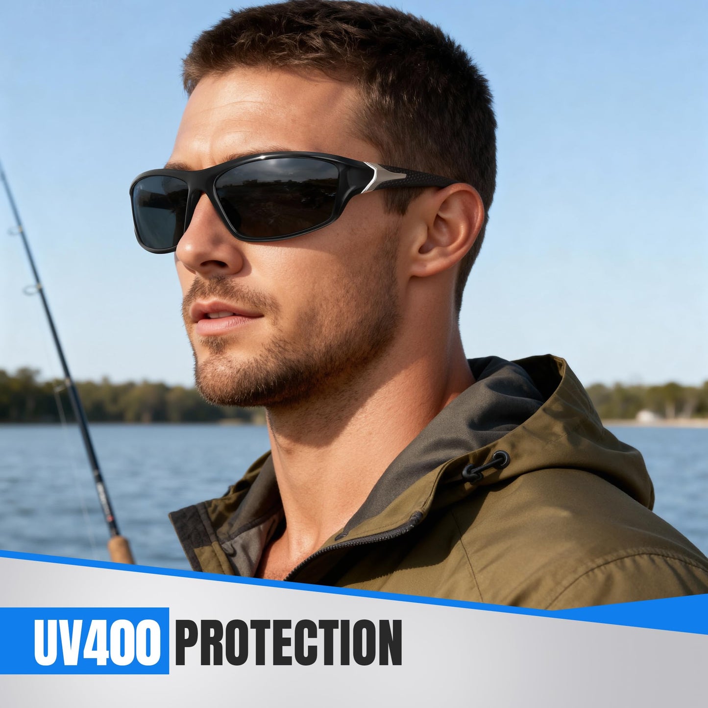 kunqun Polarized Sports Sunglasses for Men - Wrap Around Mens Sunglasses UV Protection for Fishing Cycling Driving