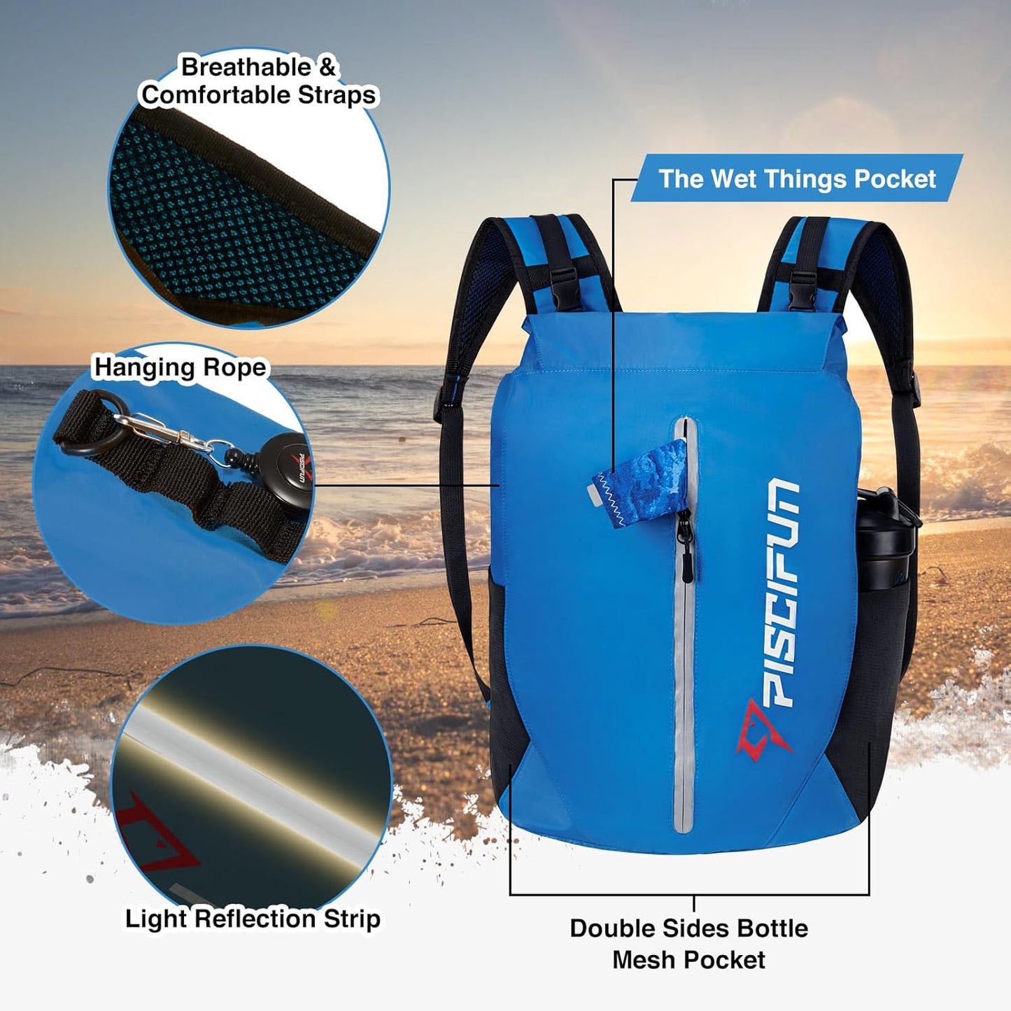 Piscifun Waterproof Dry Bag - Lightweight Roll-Top Backpack with Waist Pouch & Phone Case | 10L, 20L, 30L Sizes