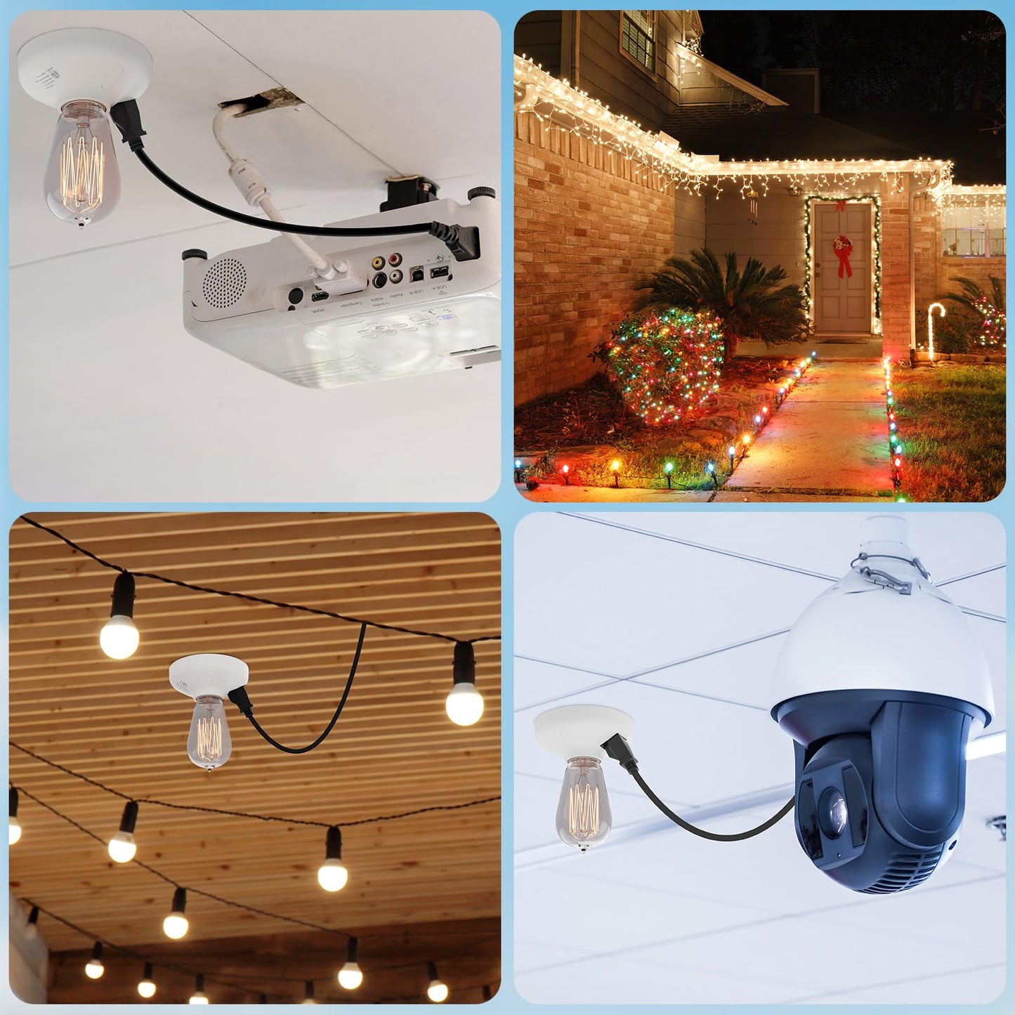 2-in-1 Light Socket Adapter with Outlet - E26/E27 Bulb to Power Outlet Converter,Grounded Plug, 3-Prong US Plug for Cameras, Projectors, Smart Devices