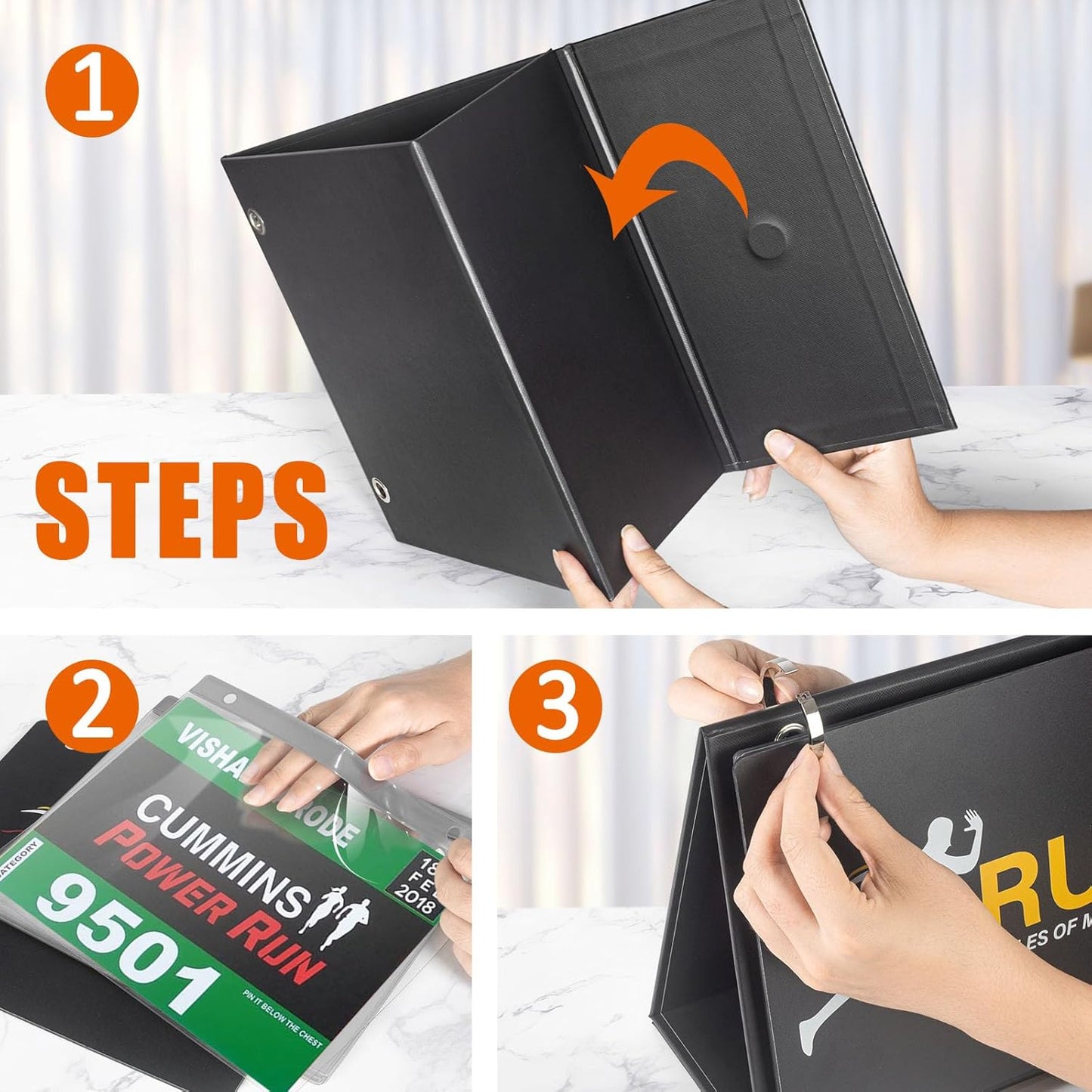 Race Bib Holder - Runner's Desktop Display Album with 20 Vinyl Sheet Protectors