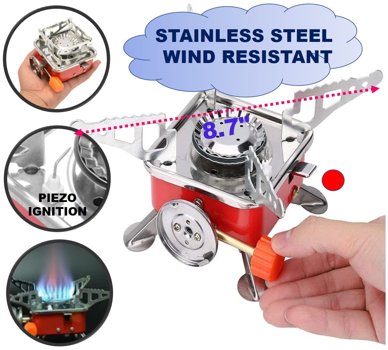 Camping Stove, Backpacking Stove, Foldable, Portable, Lightweight, Piezo Ignition, Single Burner Adjustable, Premium Mini Powerful and Stable Camp Stove for Hiking Picnic, 1+2+1+1pcs