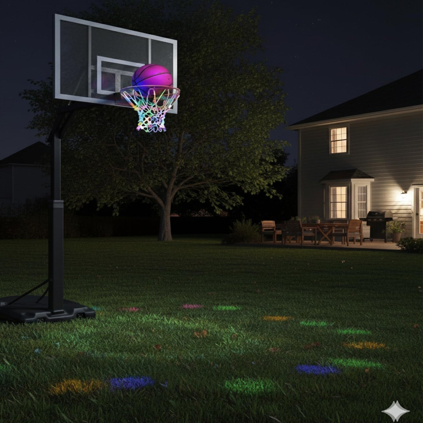 Mojedi Solar Powered RGB LED Basketball Net, Integrated Color Changing Light Up Basketball Hoop Net with Remote, 7 Colors 12 Modes, Waterproof Heavy Duty Replacement for Kids Adults Night Play Gift