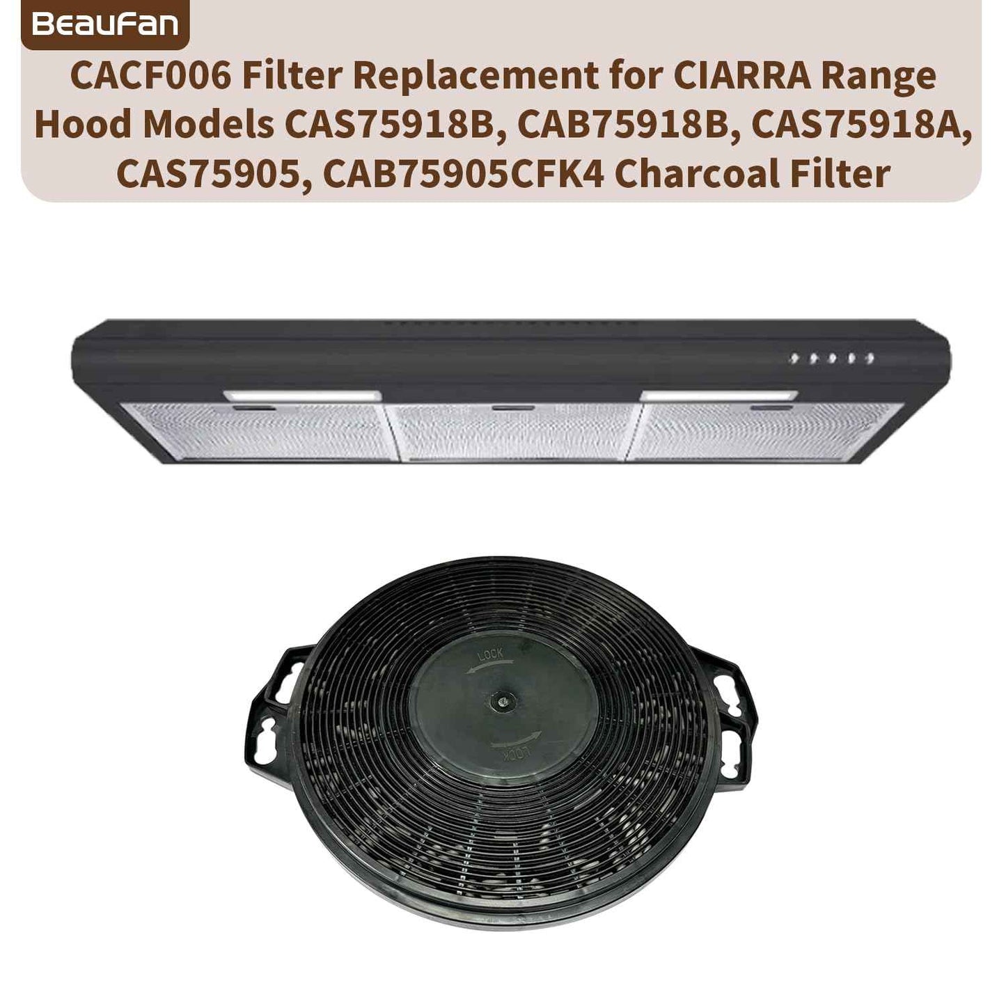 Beaufan 2 Pack CACF006 Charcoal Filters Replacement for CIARRA Range Hood Models CAS75918B, CAB75918B, CAS75918A, CAS75905, CAB75905
