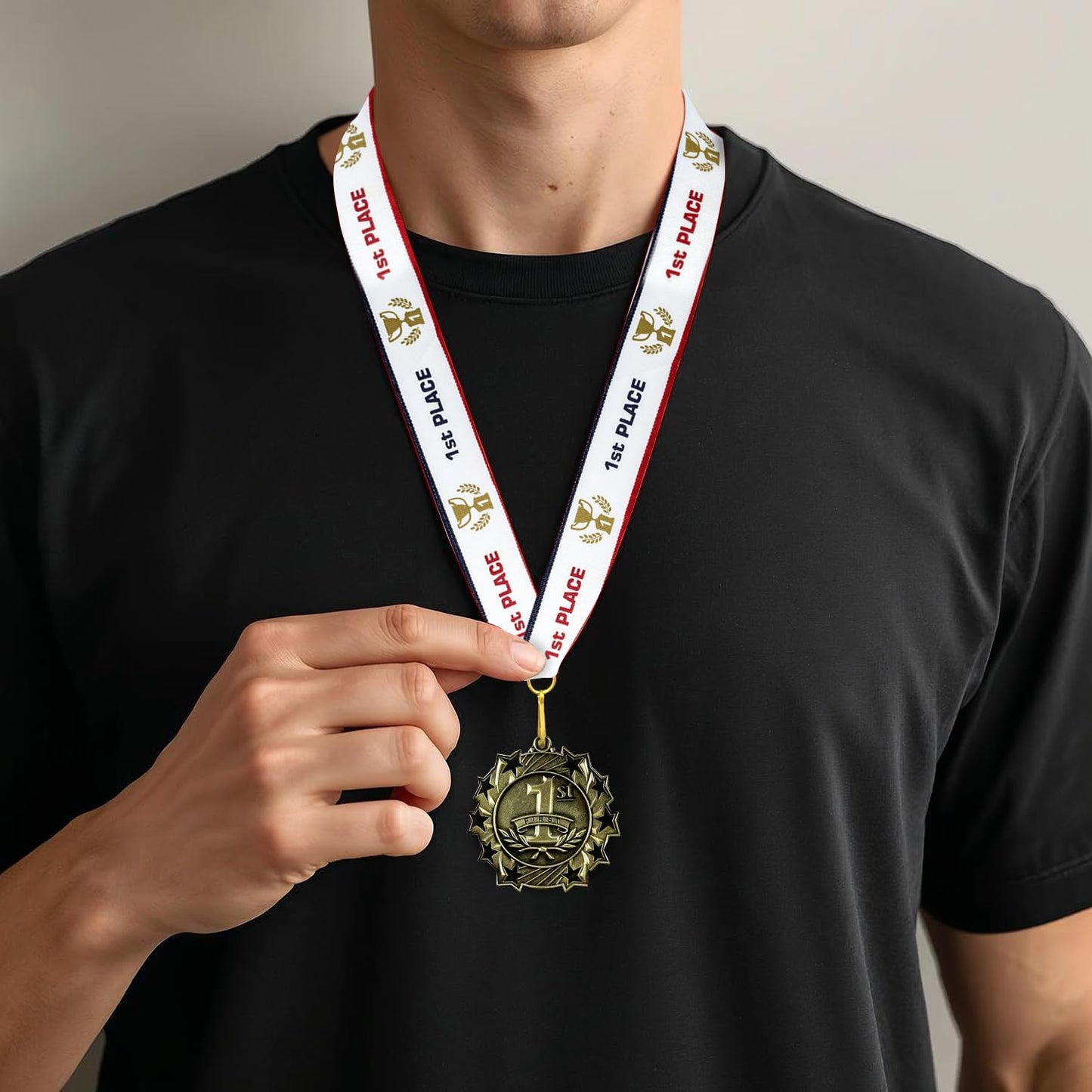 All Quality 1st 2nd 3rd Place Ten Star Award Medals - 3 Piece Set (Gold, Silver, Bronze) Includes Neck Ribbon (1 Pack)