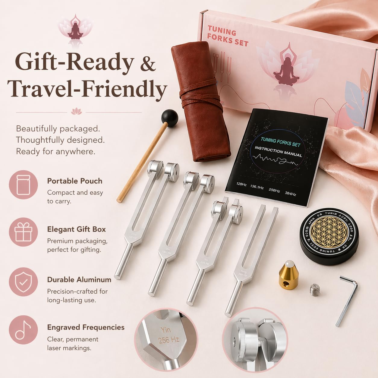 Tuning Forks for Healing Set with Step-by-Step Beginner Guide, 4 PCS
