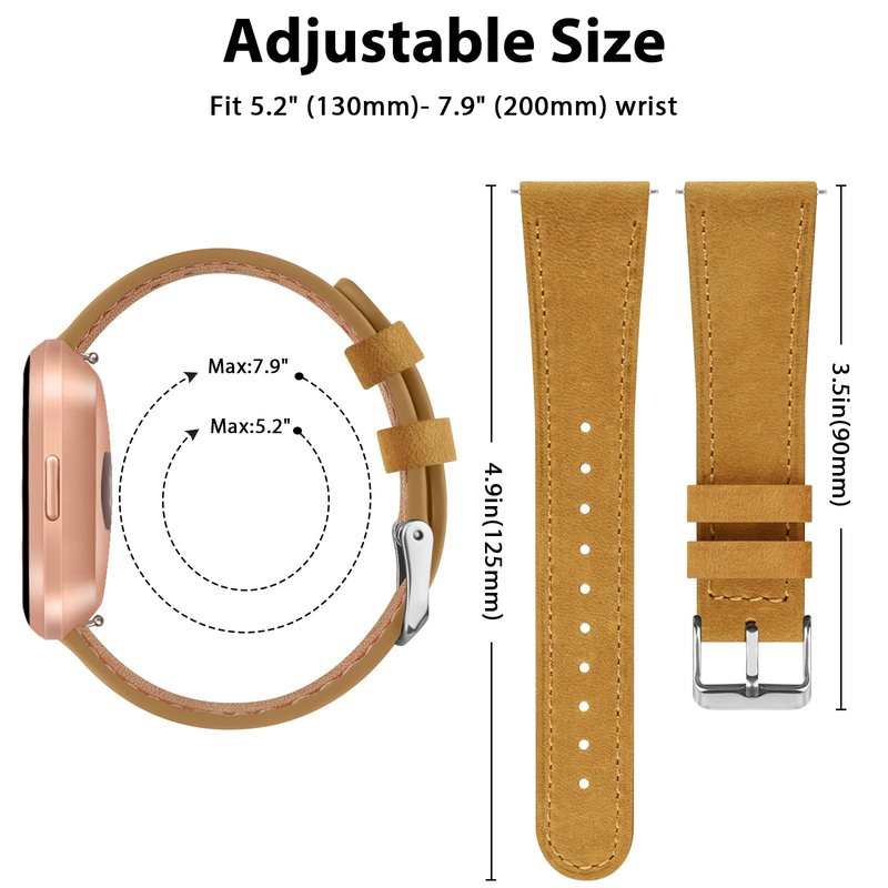 Vancle Band Compatible with Fitbit Versa, Genuine Leather Band Replacement Strap for Women & Men