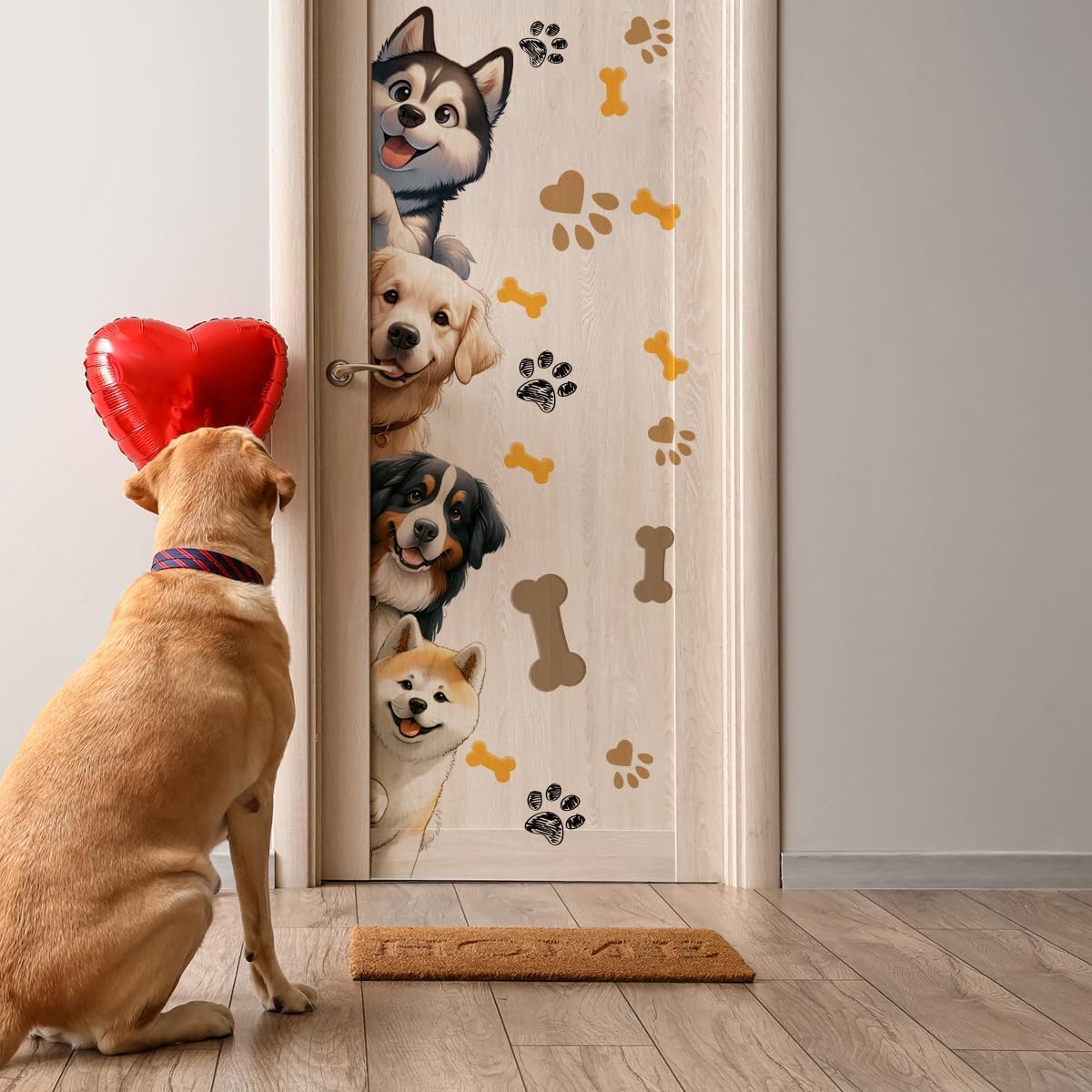 44.9 X 9.8 Inch Dog Door Decals Cartoon Animal Wall Sticker Dog Wall Decals for Nursery Playroom Bedroom Classroom Kindergarten Door Decor