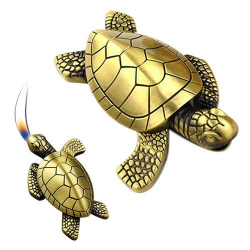 Turtle Torch Lighter - Soft Flame, Refillable Butane Adjustable Flame Lighter, Cute Tortoise Design, Unique Decorative Piece, for Men & Women(Gas Not Included)-Bronze
