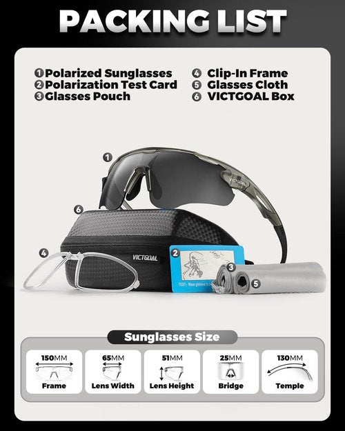 VICTGOAL Cycling Glasses for Men Women with Polarized Lenses UV Protection Cycling Sunglasses TR90 Frame for MTB Bike Glasses (Grey)