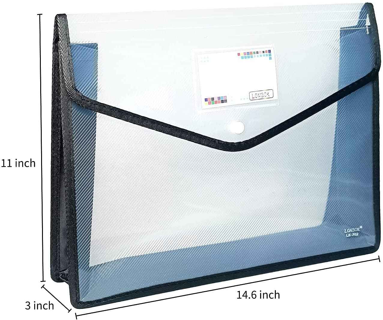 YoeeJob Plastic File Folders Legal Size Expandable Document Folder with Snap Button Closure, A4 Expanding File Wallet Envelopes Pouch with Label Pocket, 18 Packs, Black