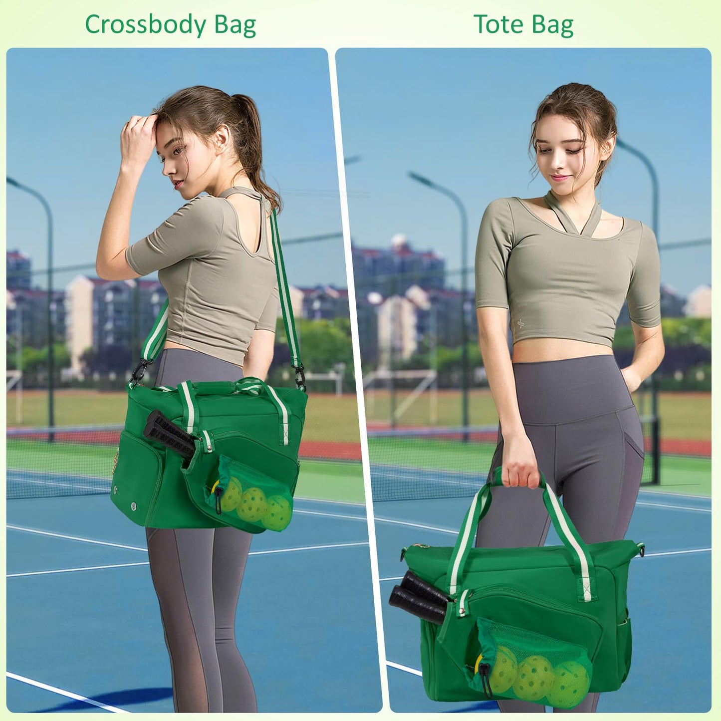 ROYAL MOUNTAIN Pickleball Bag For Women Men, Pickleball Tote Bag With Shoe Compartment, Pickle Ball Bags with Paddle-Pocket,Ball Mesh Pocket and Adjustable Shoulder Strap(Green)