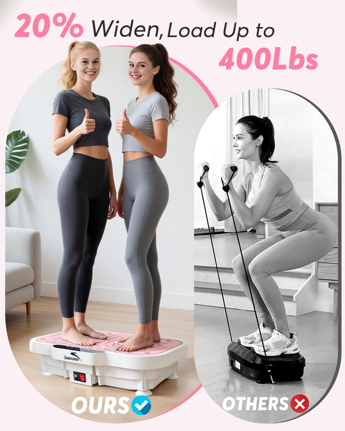 Zoomsnail Vibration Plate Exercise Machine, 8000 Vibrations/min Adjustable Fitness Platform, 400 Lbs Capacity Whole Body Workout Extra Large Size Platform with Bluetooth for Weight Loss, Women & Men