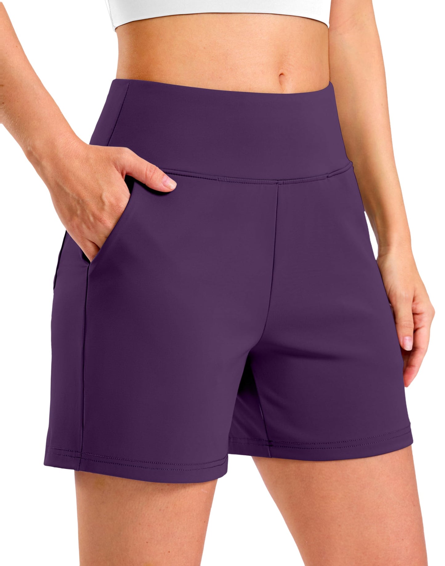 G Gradual Women's 9"/7"/5" Bermuda Athletic Long Shorts with 2 Pockets(Purple-L7,3XL)
