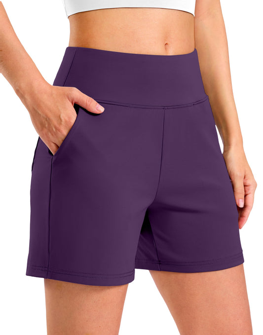 G Gradual Women's 9"/7"/5" Bermuda Athletic Long Shorts with 2 Pockets(Purple-L7,3XL)