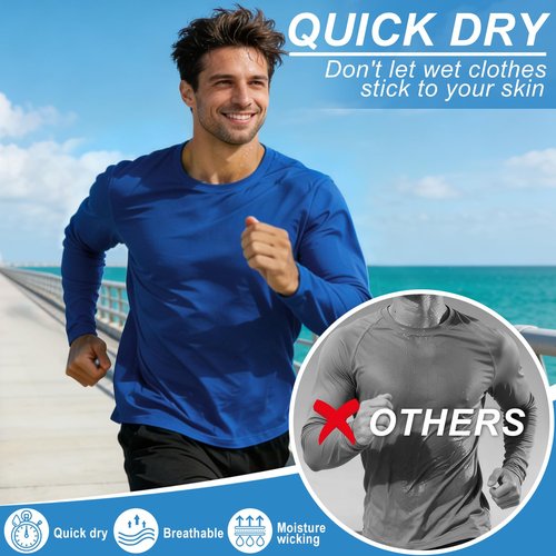Long Sleeve Rash Guard for Men: Mens Dri Fit Sun Protection Fishing Tee SPF Shirts UPF 50+ Uv Cooling Moisture Wicking Thermal Quick Dry Men's t Shirt for Work Swim Workout Running Gym Athletic Navy
