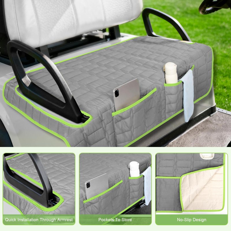 Niuartu Golf Cart Seat Cover, Universal Bench Seat Cover with Storage Pockets, Non-Slip Seat Protector for Golf Cart, Fits EZGO Club Car Yamaha, Easy Install