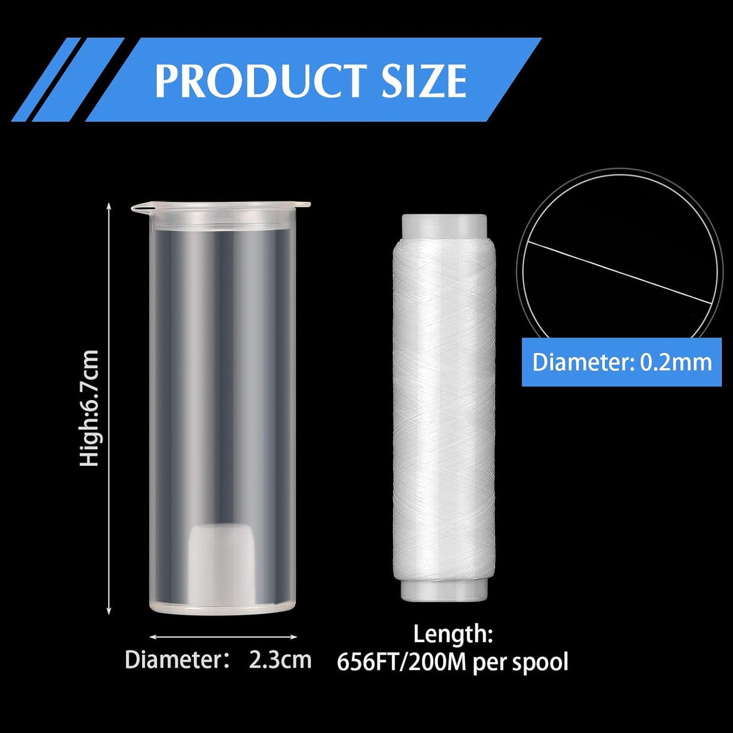 Skylety Fishing Line - Invisible Nylon Elastic Bait Thread | 0.2mm, 656 Feet, Clear Storage Case