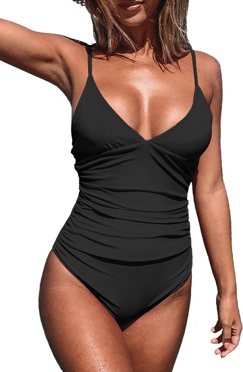 CUPSHE Women's One Piece Swimsuit - Tummy Control V-Neck Bathing Suit for Flattering Fit