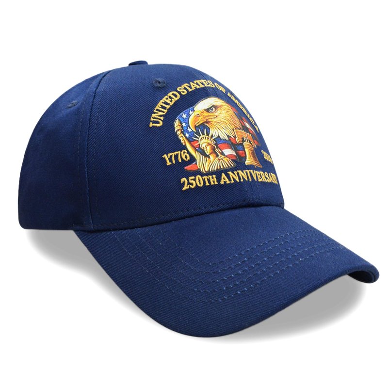 USA 250th Anniversary American Flag Hat – Adjustable Cotton Patriotic Baseball Hat with Eagle & Flag Embroidery - Soft & Comfortable USA Caps for Men & Women (Navy Blue)
