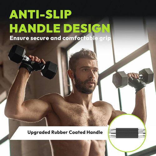 HANDBODE Hex Dumbbell Set | Rubber Encased Weights for Home Gym | 2.5-65 lb Adjustable Pair
