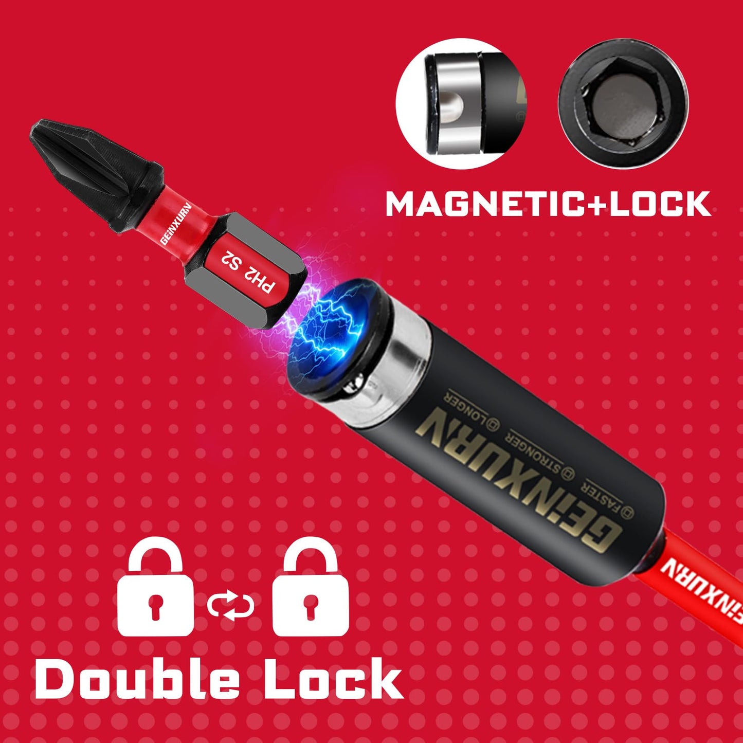 Geinxurn 1Pcs Impact Magnetic Screwdriver Bit Holders, 12Inches Extension Socket Drill Bit Holder S2 Alloy Steel Hex Shank Quick-Change Drill Bit Guide