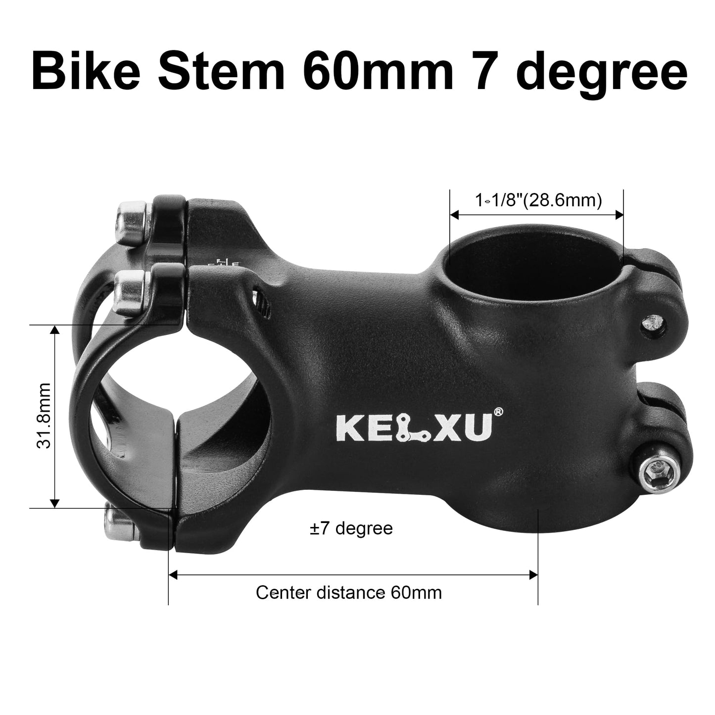 Kelxu 31.8mm Bike Stem 60mm 7-Degree Lightweight Aluminum Alloy Handlebar Stem Compatible with Mountain Bike, Road Bike, BMX (Black)