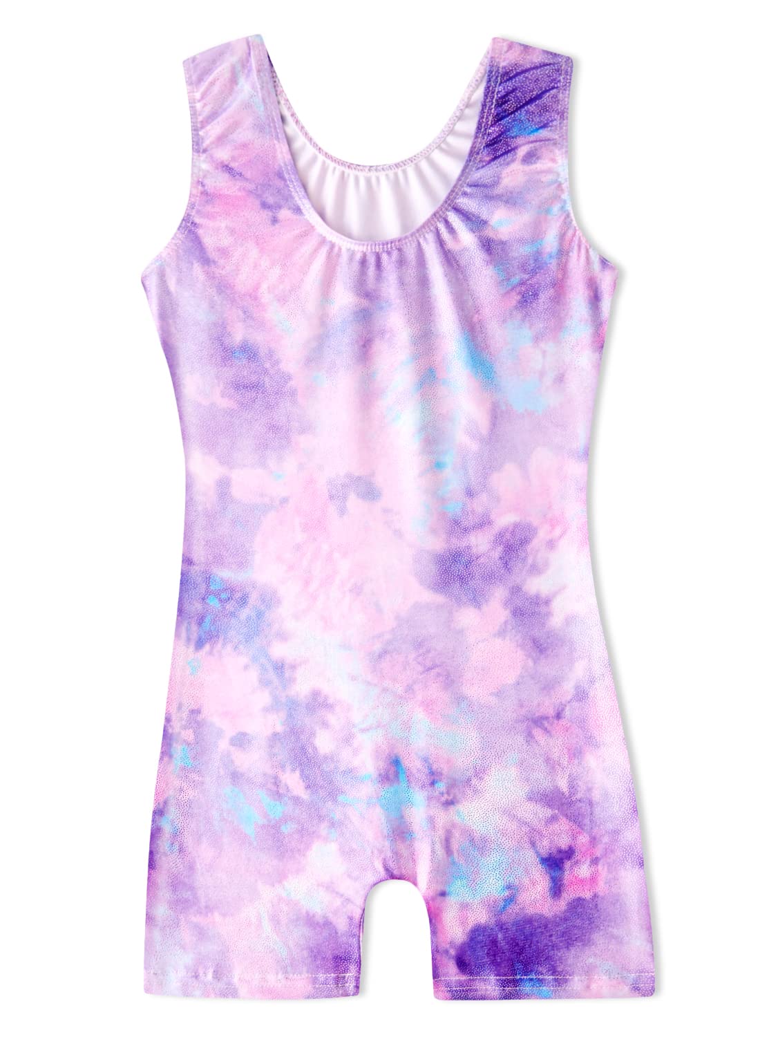 HOZIY Toddler Girls Gymnastics Outfit with Shorts Leotards for Kids Tumbling Biketard 4t 5t Leo Dance Clothes Clothing Bodysuits Child Purple Tie Dye