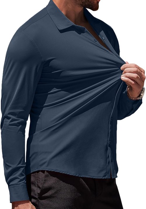 COOFANDY Men's Muscle Fit Dress Shirt - Wrinkle-Free Long Sleeve Casual Button Down | Stylish Fit