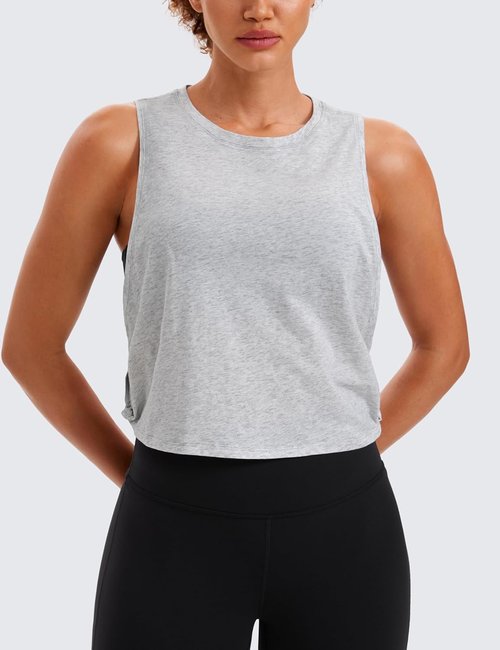 CRZ YOGA Pima Cotton Tank Tops for Women - Loose Fit Sleeveless Workout Shirts | Athletic Gym Crop
