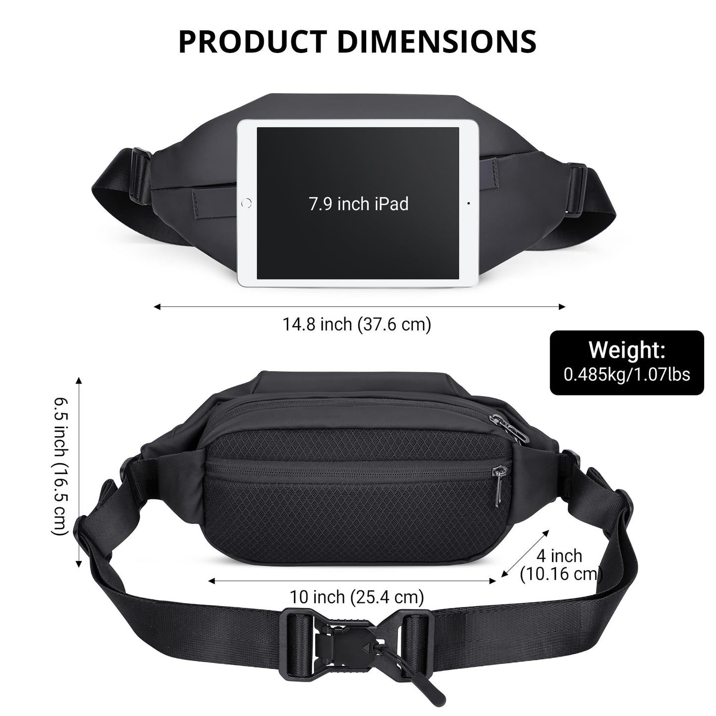 WITZMAN Nylon Sling Bag for Men Travel Crossbody Bag Waterproof Lightweight One Strap Casual Hiking Daypack（BN010 Black）