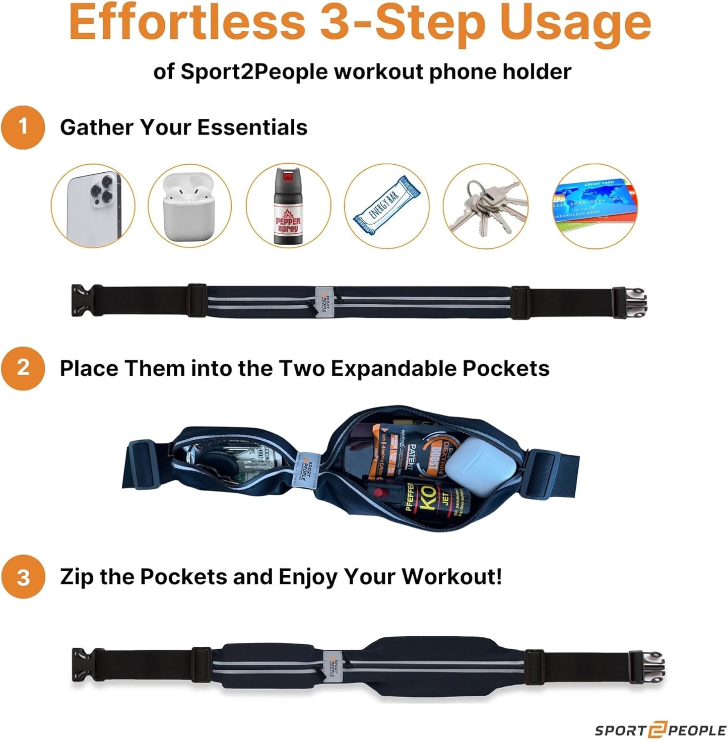 Skiennix Running Belt - Waterproof Phone Holder with Reflective 2-Pocket Design | Adjustable Waist Pack for Essentials